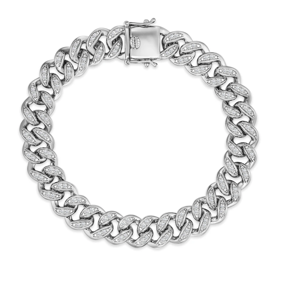 1.20CT Mens Lab Diamond Cuban Link Bracelet in Sterling Silver
