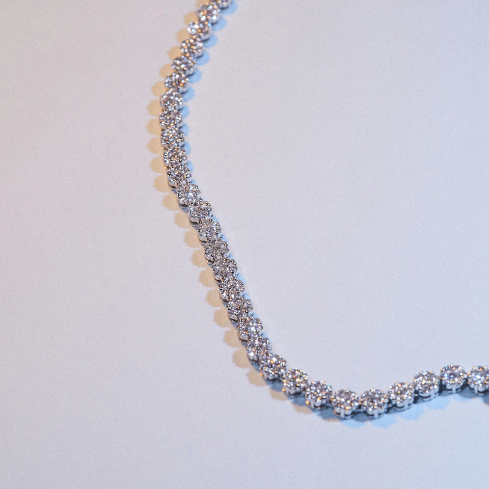 10.00ct Lab Diamond Cluster Tennis Necklace in 9K White Gold H/SI