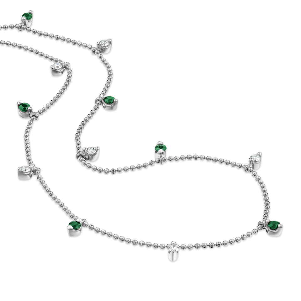 Vivara Lab Emerald and Lab Diamond Necklace Set in 9K White Gold