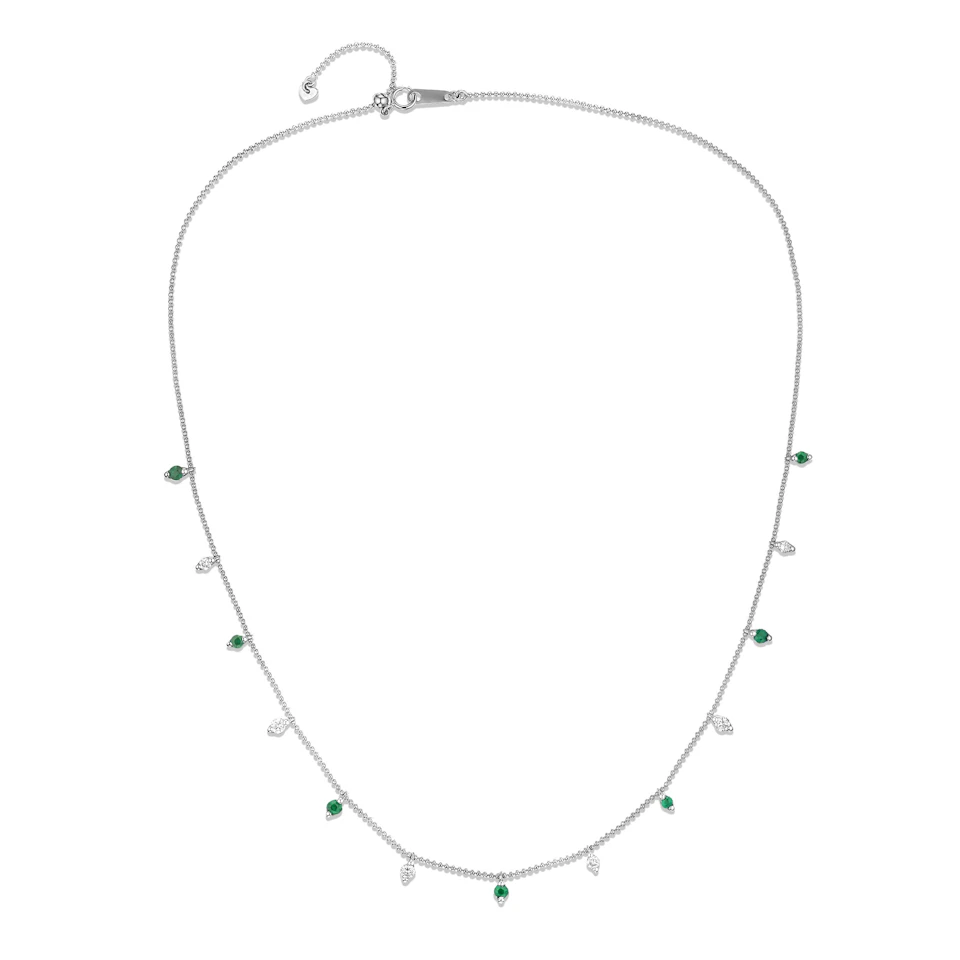 Vivara Lab Emerald and Lab Diamond Necklace Set in 9K White Gold