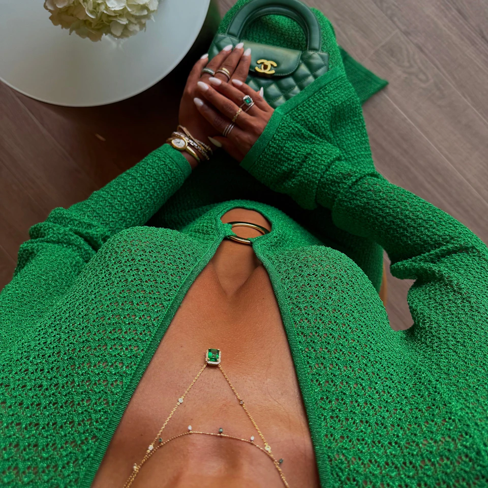 Vivara Lab Emerald and Lab Diamond Necklace Set in 9K Yellow Gold