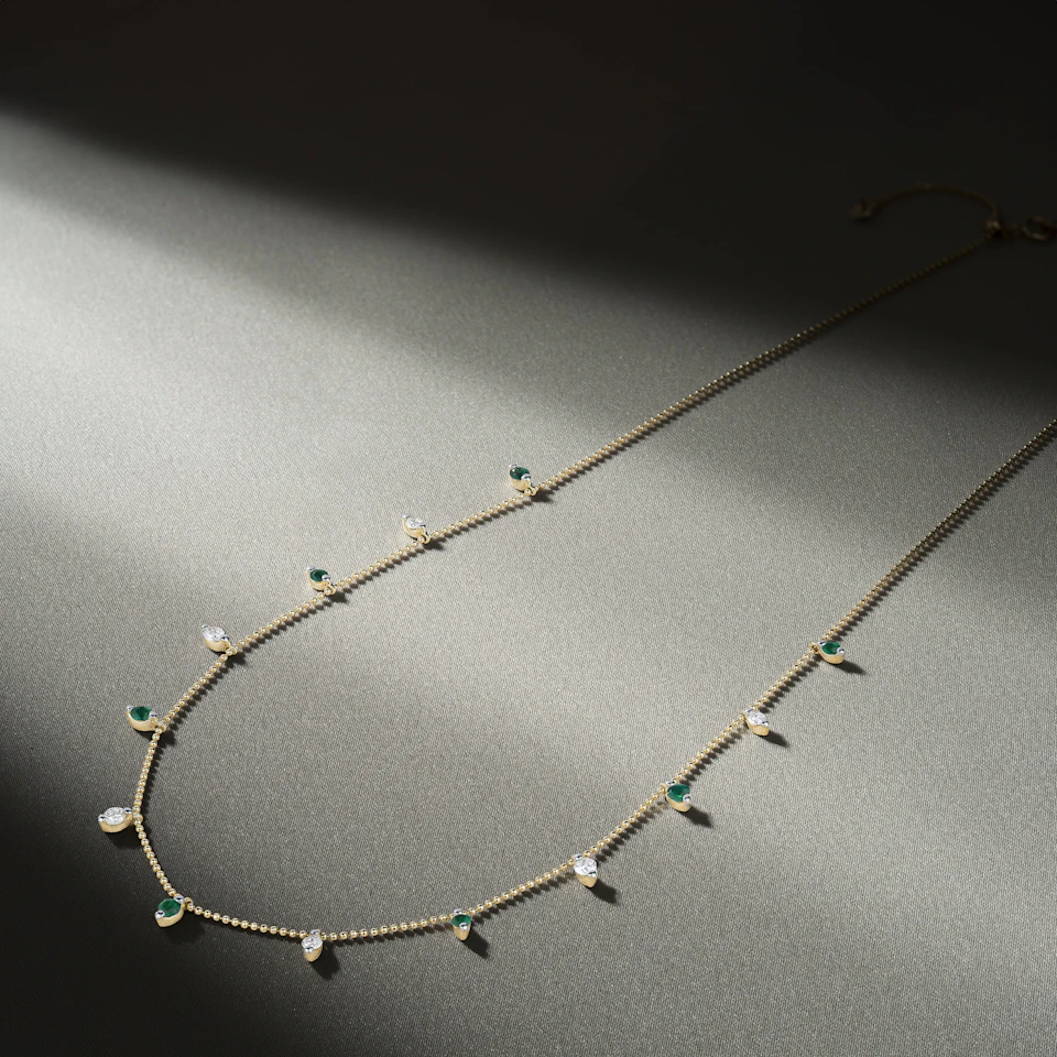 Vivara Lab Emerald and Lab Diamond Necklace Set in 9K Yellow Gold