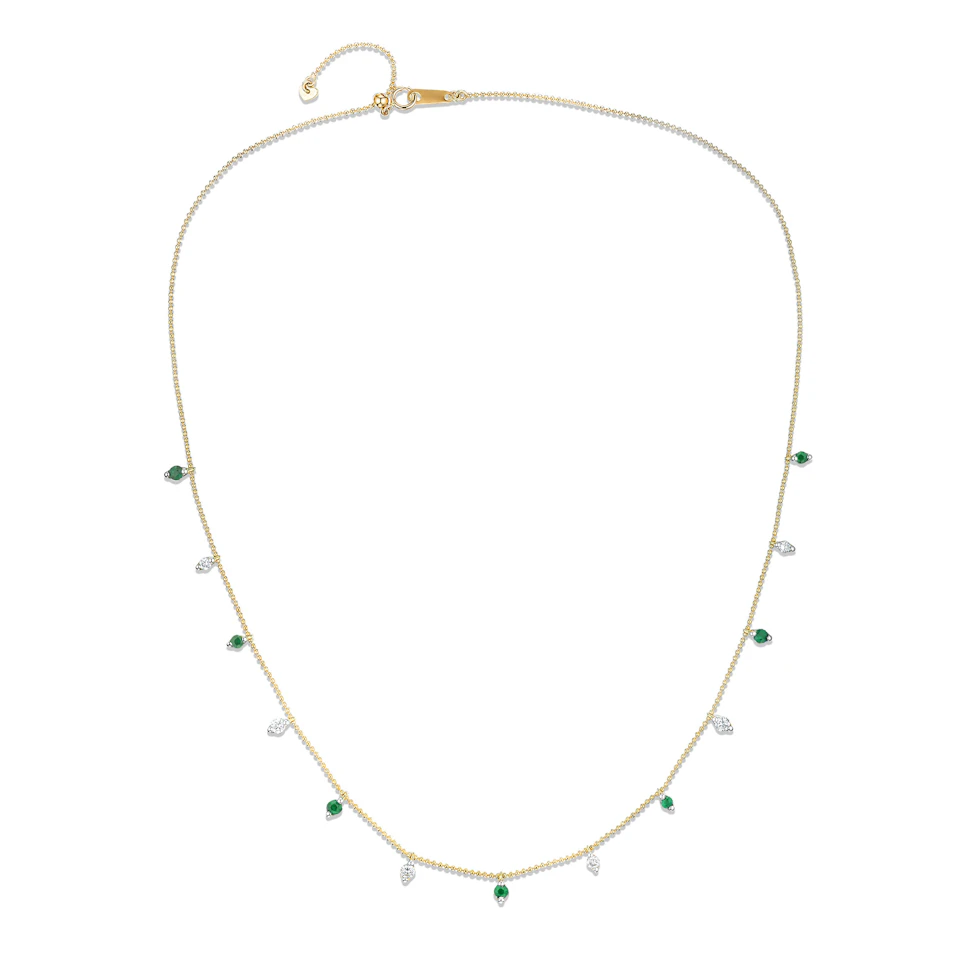 Vivara Lab Emerald and Lab Diamond Necklace Set in 9K Yellow Gold