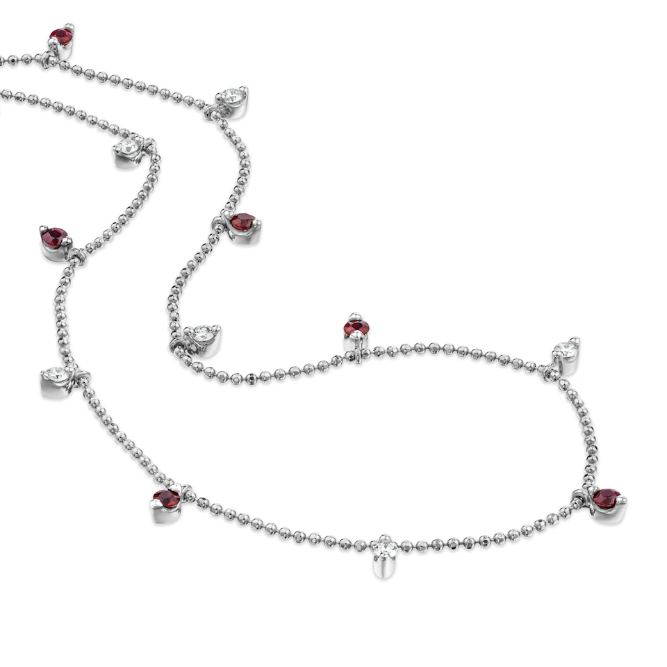 Vivara Lab Ruby and Lab Diamond Necklace Set in 9K White Gold