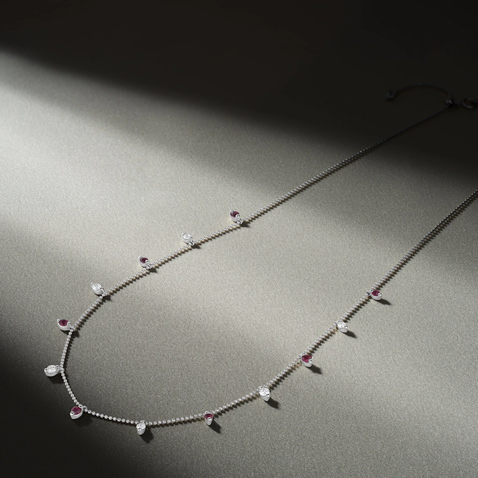 Vivara Lab Ruby and Lab Diamond Necklace Set in 9K White Gold