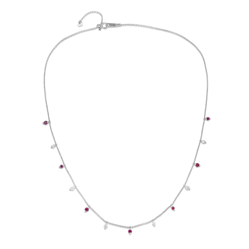 Vivara Lab Ruby and Lab Diamond Necklace Set in 9K White Gold