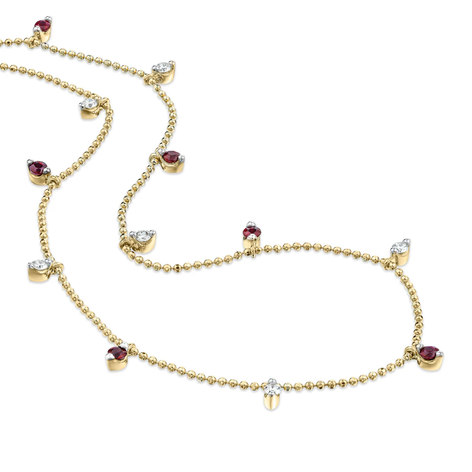 Vivara Lab Ruby and Lab Diamond Necklace Set in 9K Yellow Gold