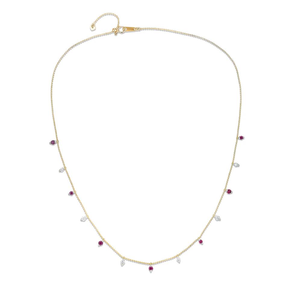 Vivara Lab Ruby and Lab Diamond Necklace Set in 9K Yellow Gold