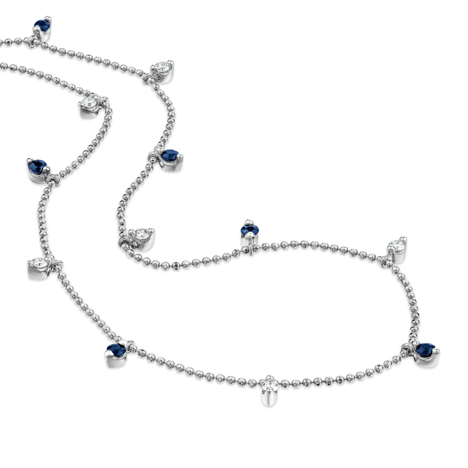 Vivara Lab Sapphire and Lab Diamond Necklace Set in 9K White Gold