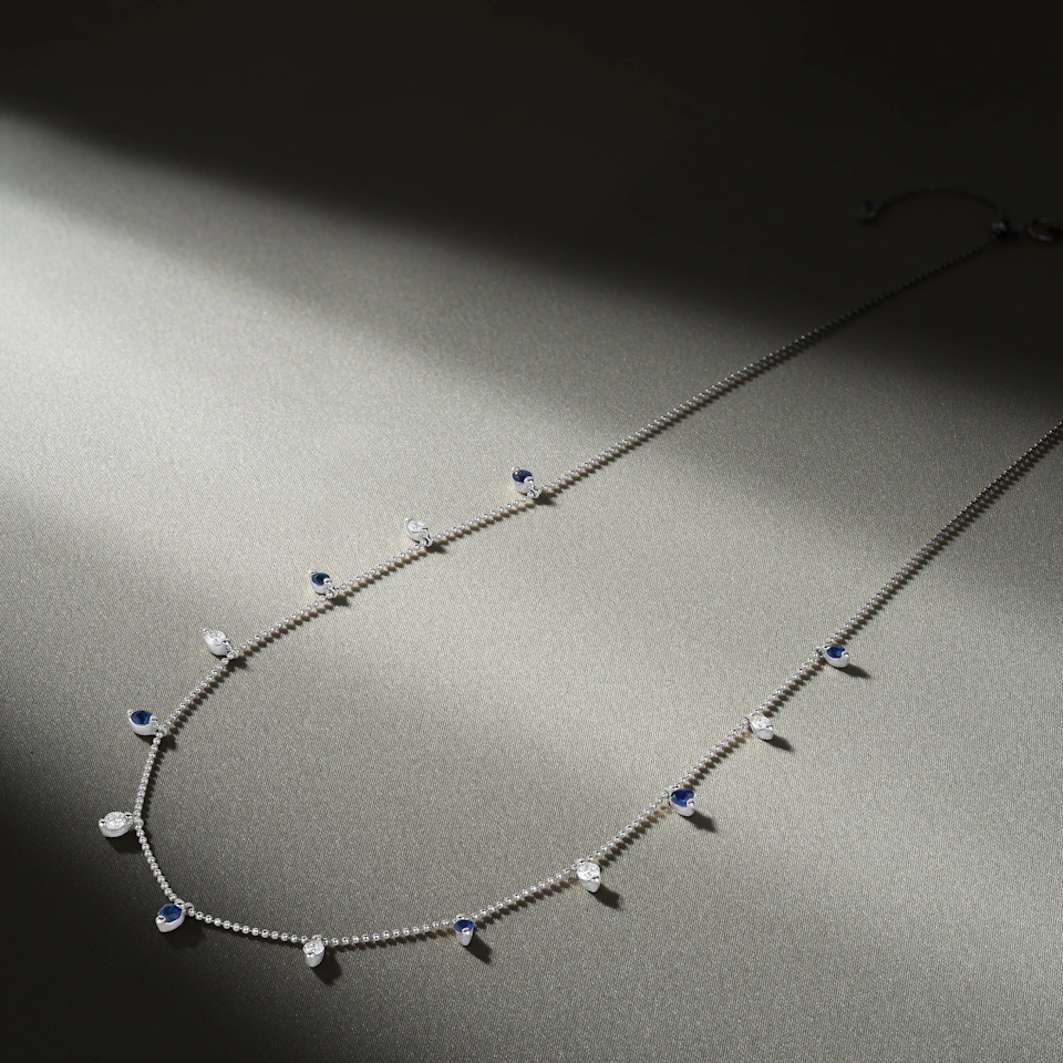 Vivara Lab Sapphire and Lab Diamond Necklace Set in 9K White Gold