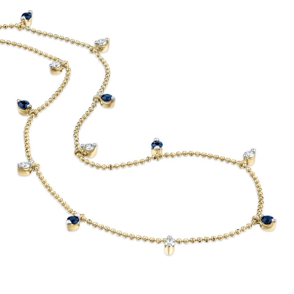 Vivara Lab Sapphire and Lab Diamond Necklace Set in 9K Yellow Gold