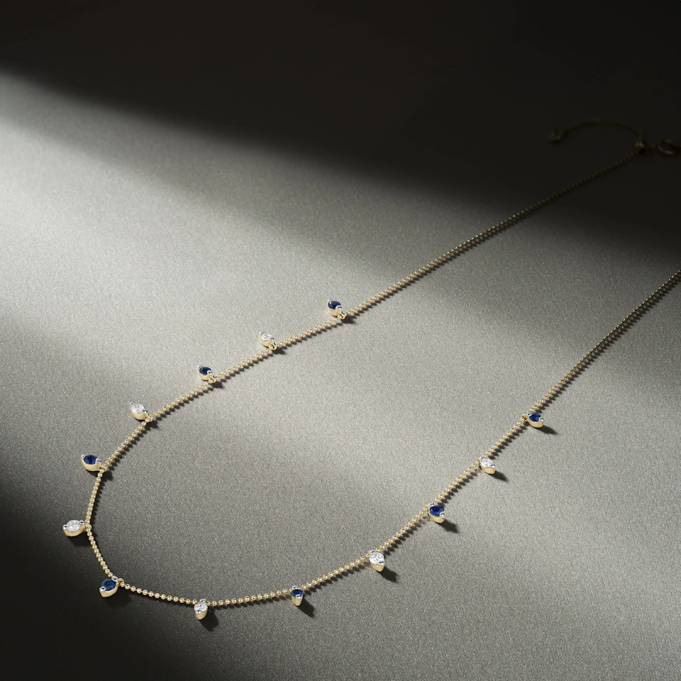 Vivara Lab Sapphire and Lab Diamond Necklace Set in 9K Yellow Gold