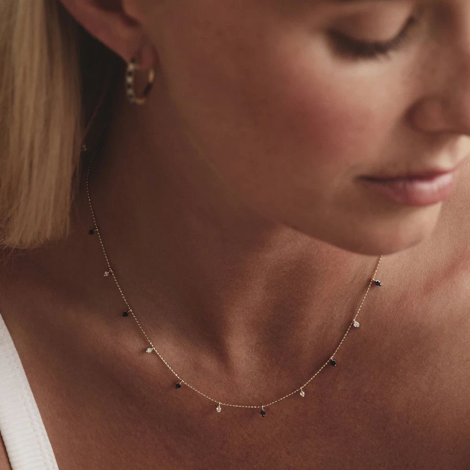 Vivara Lab Sapphire and Lab Diamond Necklace Set in 9K Yellow Gold