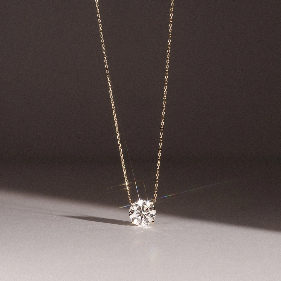 Wanderlust 3.00ct Floating Round Cut Lab Diamond Necklaces in 9K Yellow Gold
