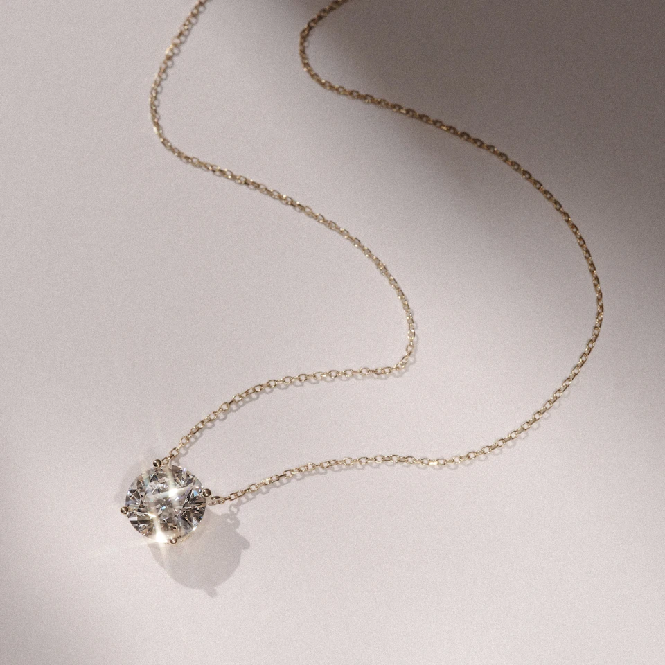 Wanderlust 3.00ct Floating Round Cut Lab Diamond Necklaces in 9K Yellow Gold