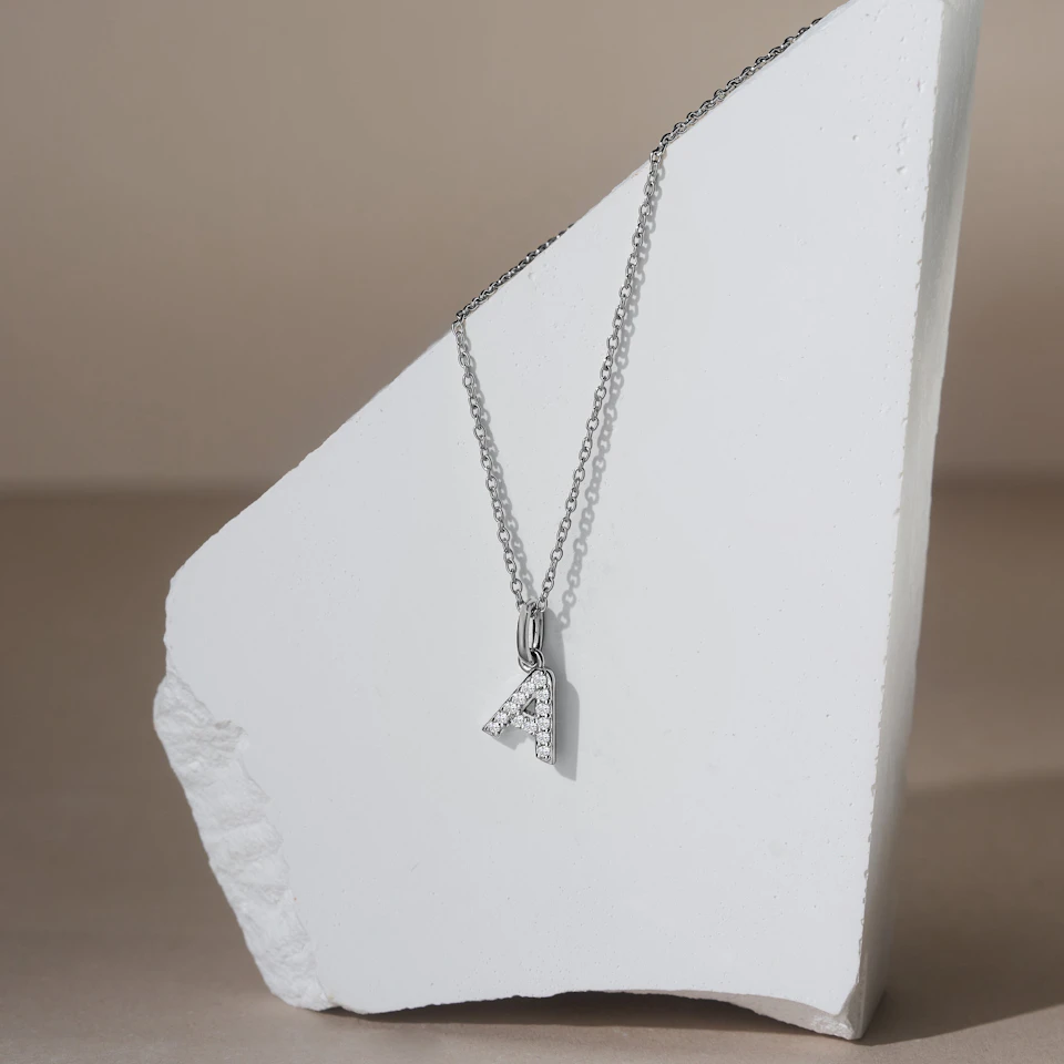 Love Letter Initial A Lab Diamond Necklace set in 925 Sterling Silver