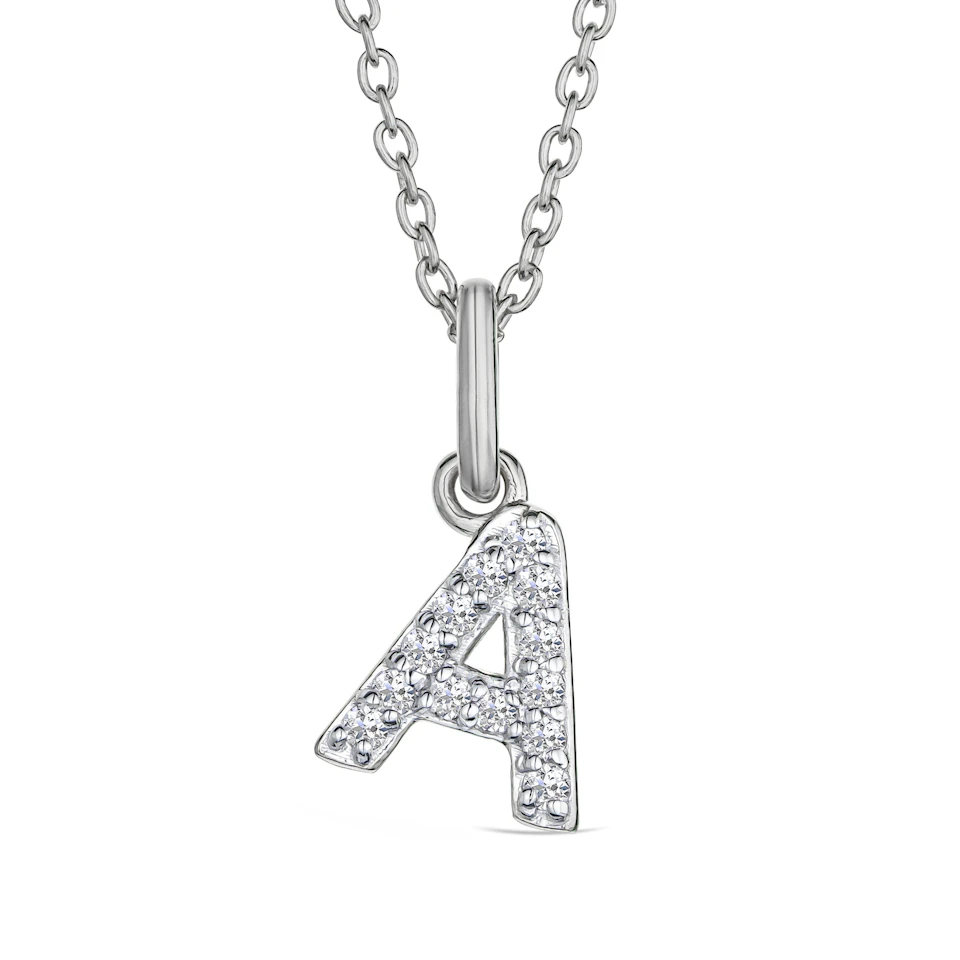 Love Letter Initial A Lab Diamond Necklace set in 925 Sterling Silver
