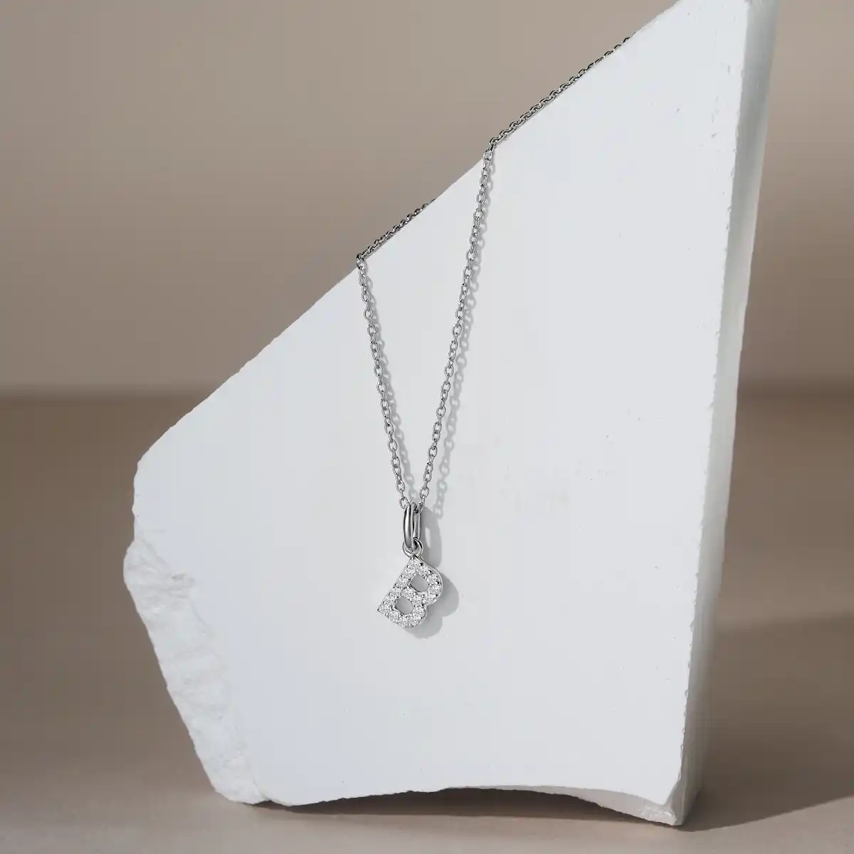 Love Letter Initial B Lab Diamond Necklace set in 925 Sterling Silver