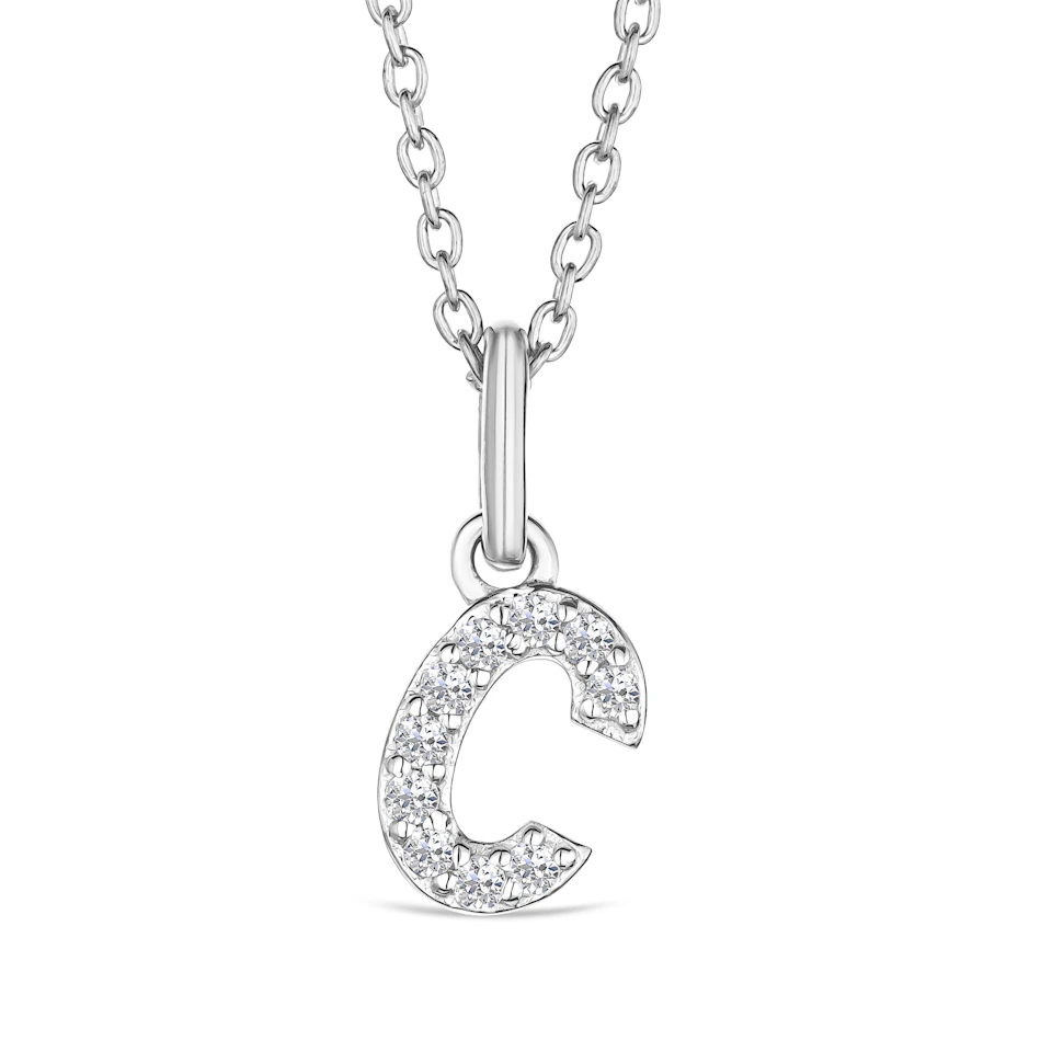 Love Letter Initial C Lab Diamond Necklace set in 925 Sterling Silver