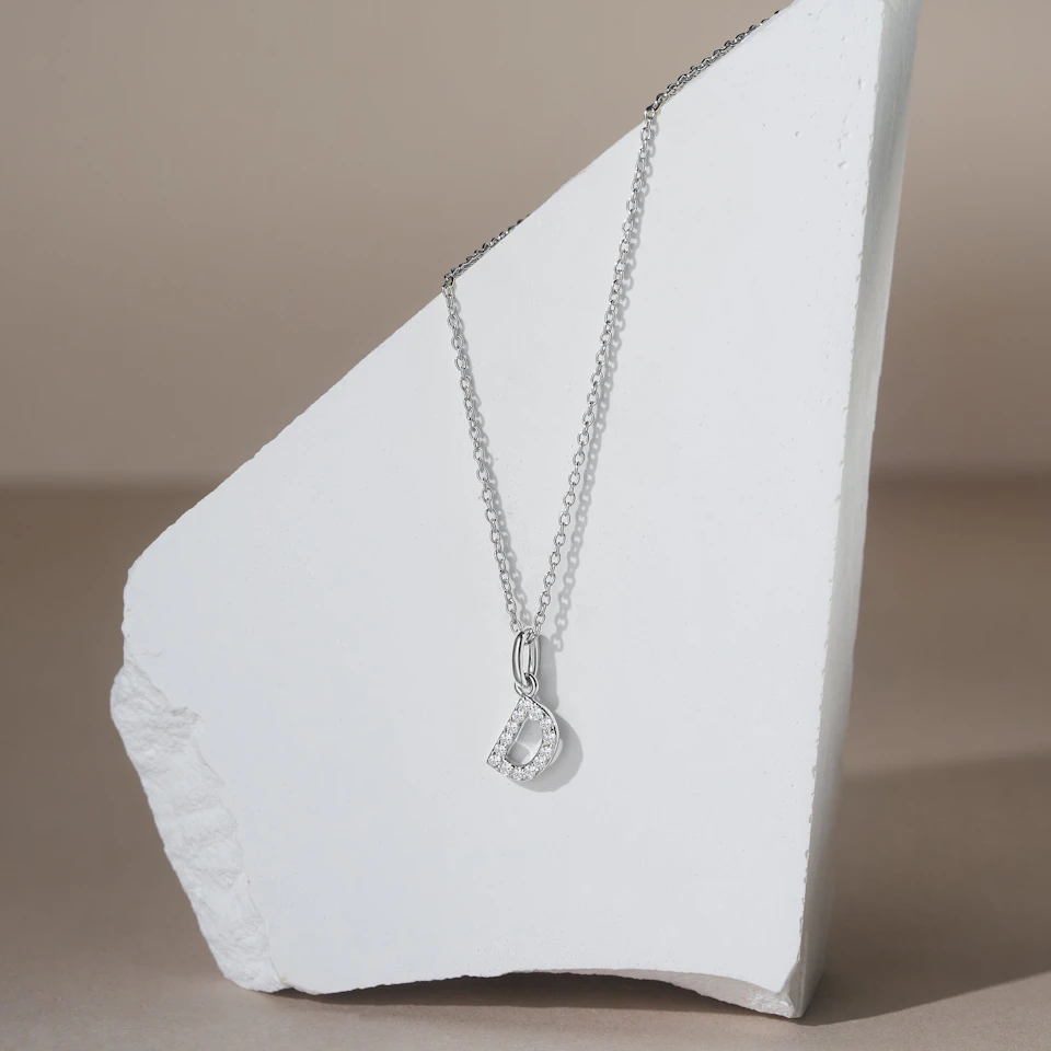 Love Letter Initial D Lab Diamond Necklace set in 925 Sterling Silver
