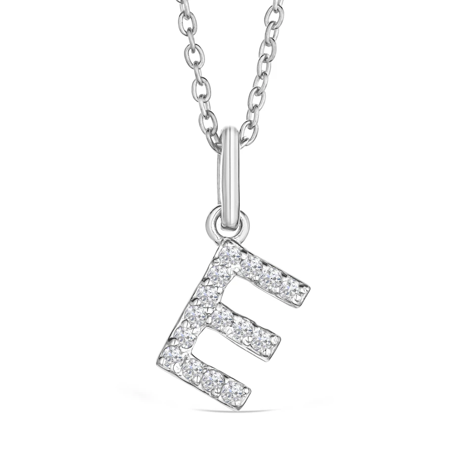 Love Letter Initial E Lab Diamond Necklace set in 925 Sterling Silver
