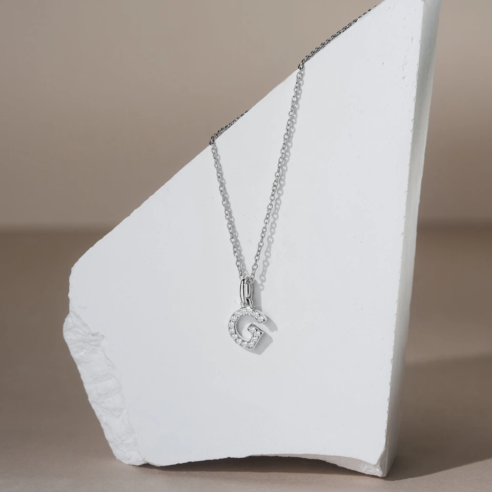 Love Letter Initial G Lab Diamond Necklace set in 925 Sterling Silver