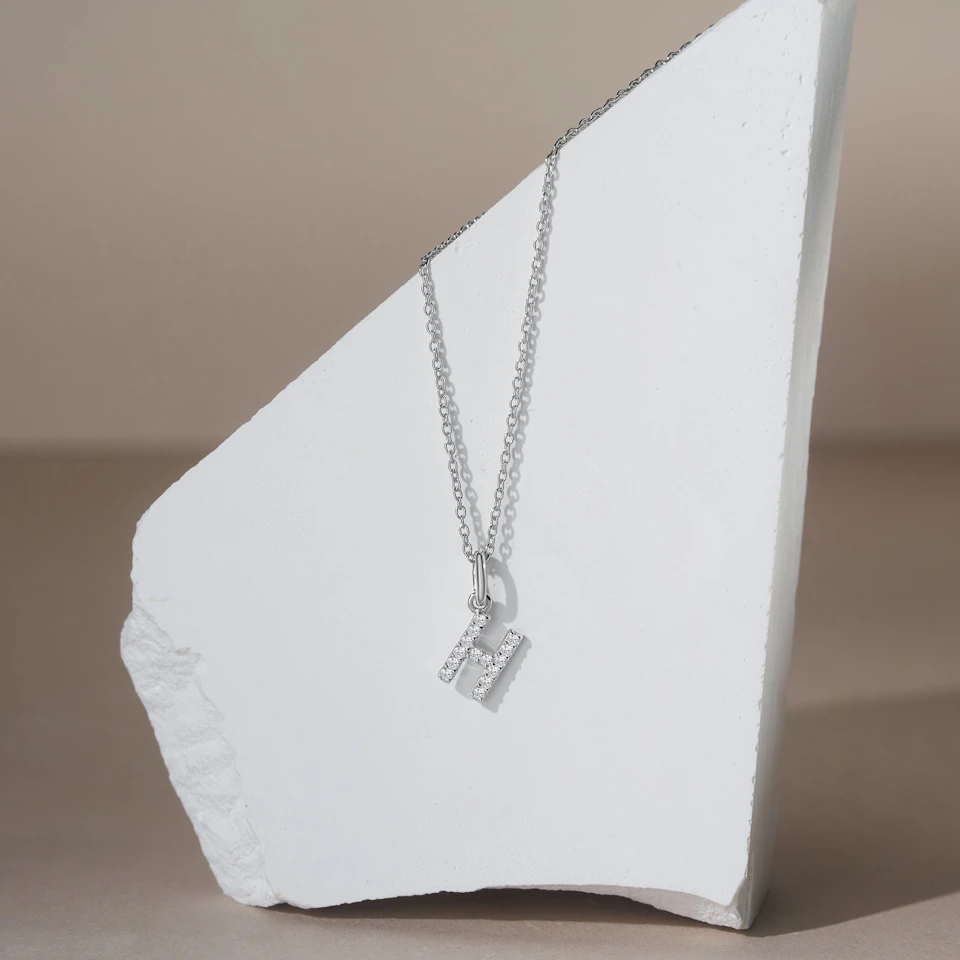 Love Letter Initial H Lab Diamond Necklace set in 925 Sterling Silver