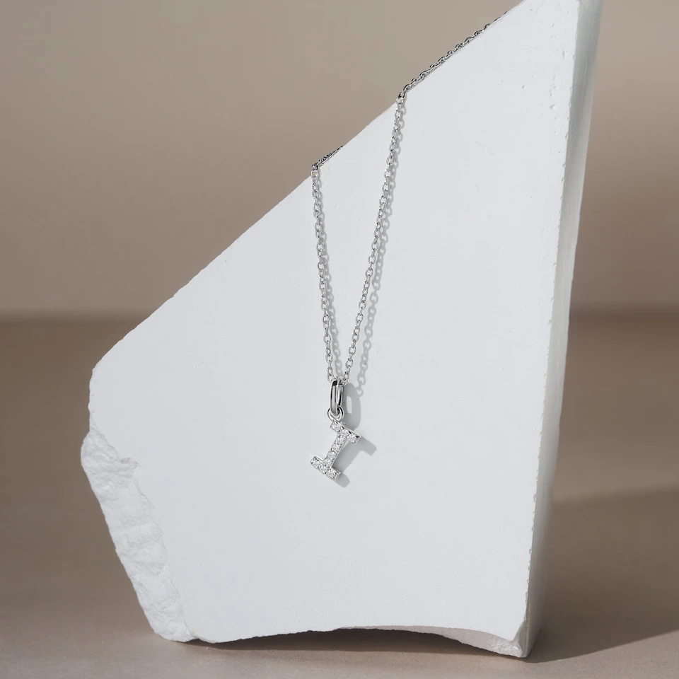Love Letter Initial I Lab Diamond Necklace set in 925 Sterling Silver