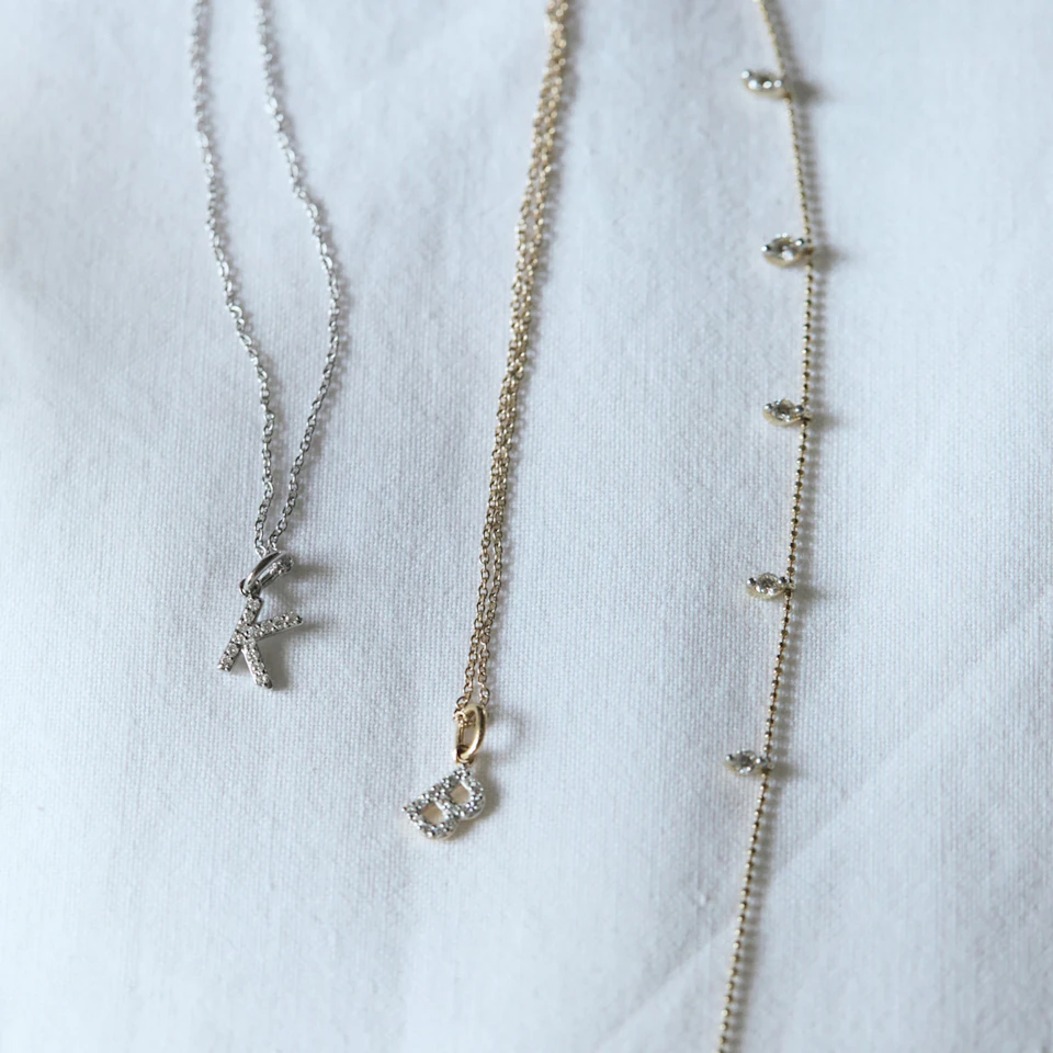 Love Letter Initial K Lab Diamond Necklace set in 925 Sterling Silver