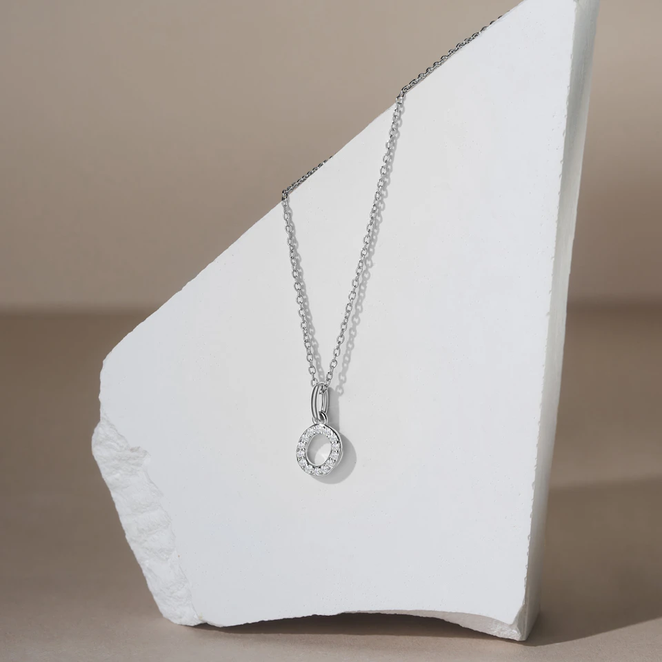 Love Letter Initial O Lab Diamond Necklace set in 925 Sterling Silver