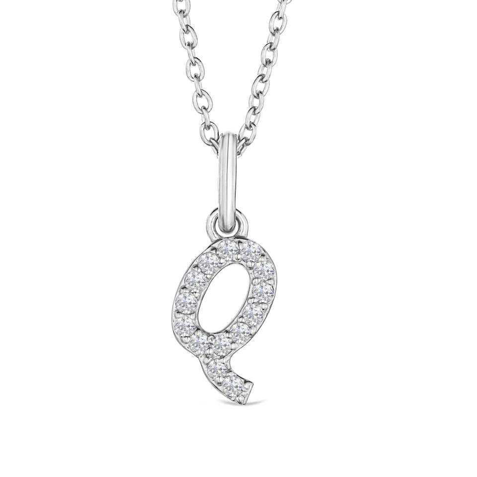 Love Letter Initial Q Lab Diamond Necklace set in 925 Sterling Silver