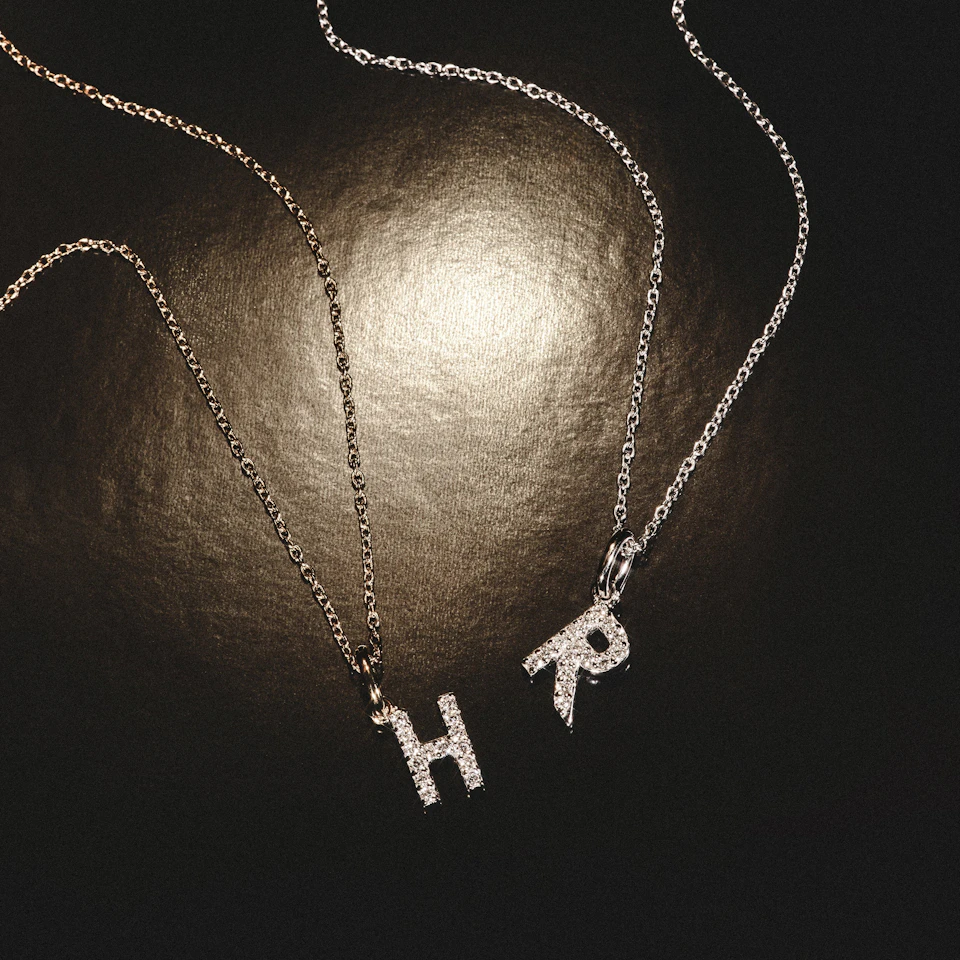 Love Letter Initial R Lab Diamond Necklace set in 925 Sterling Silver