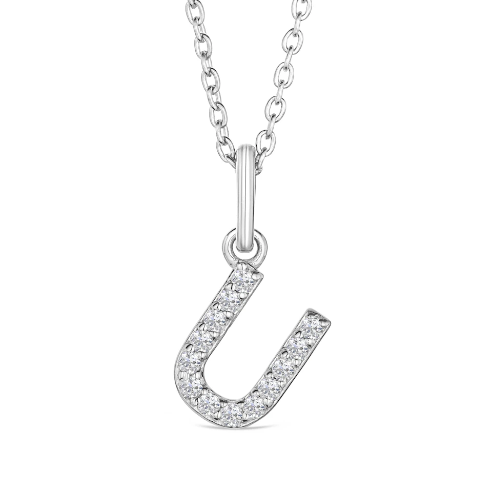 Love Letter Initial U Lab Diamond Necklace set in 925 Sterling Silver