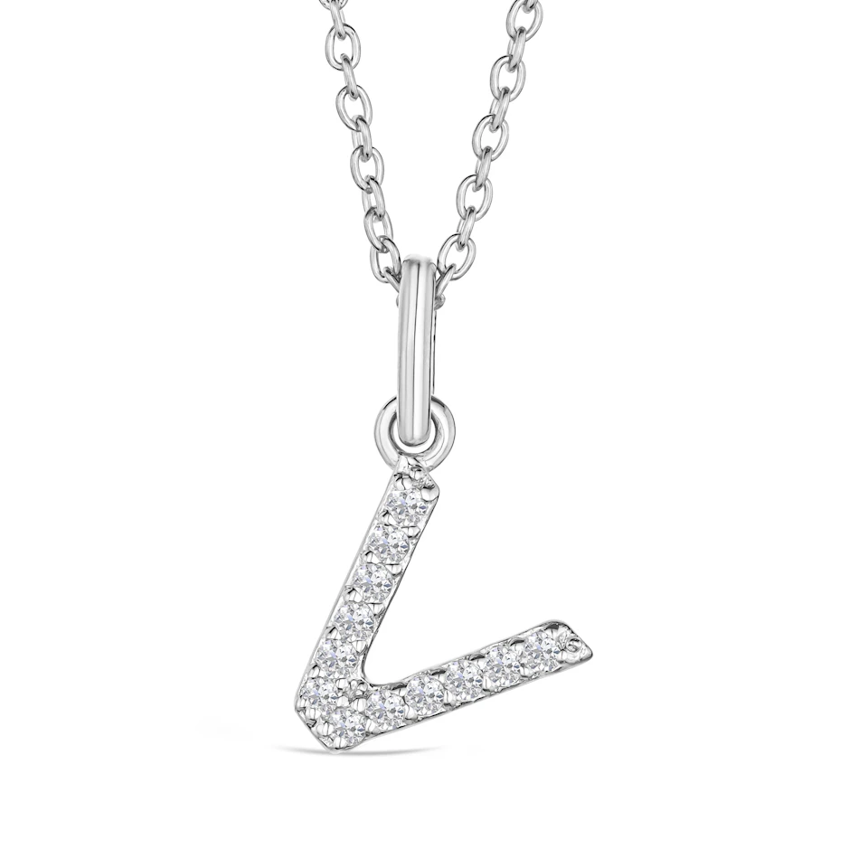 Love Letter Initial V Lab Diamond Necklace set in 925 Sterling Silver