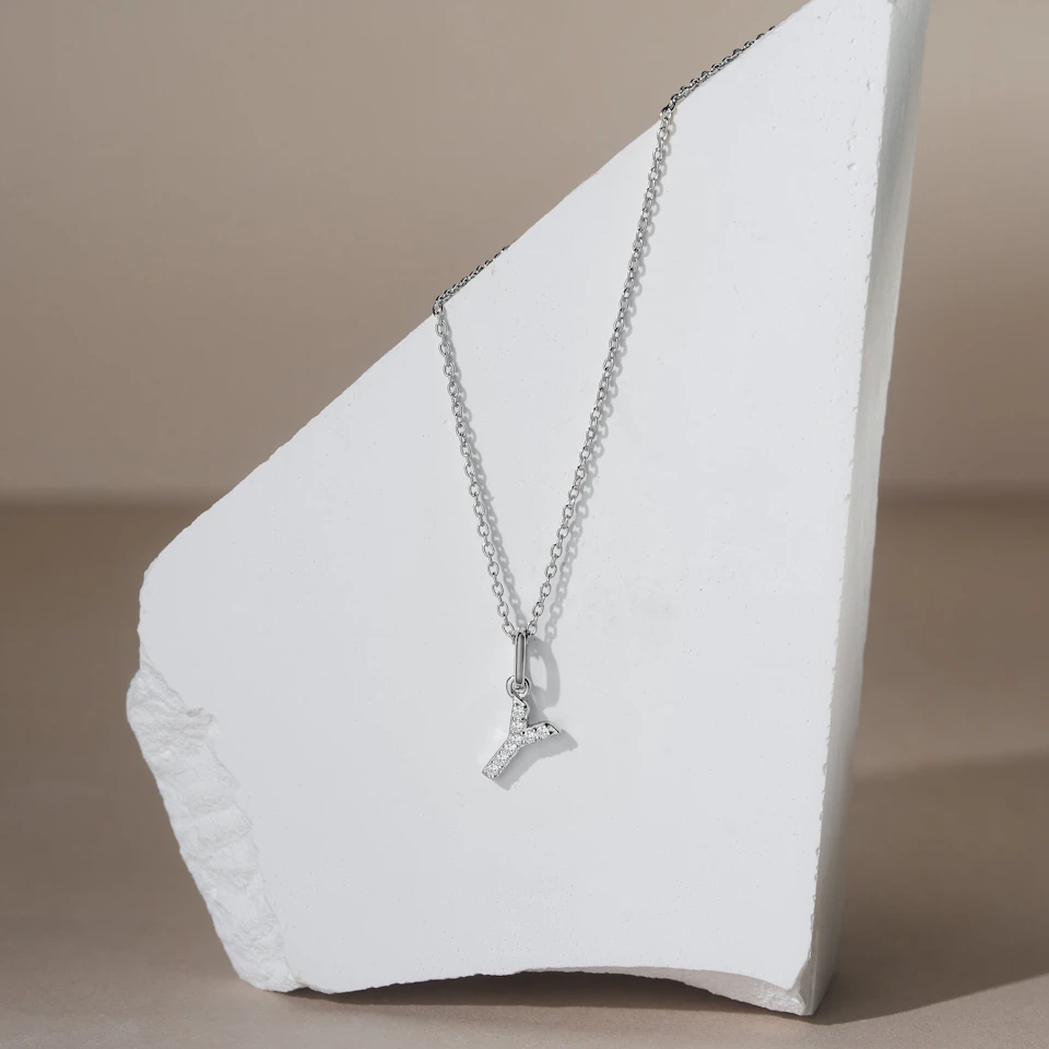 Love Letter Initial Y Lab Diamond Necklace set in 925 Sterling Silver
