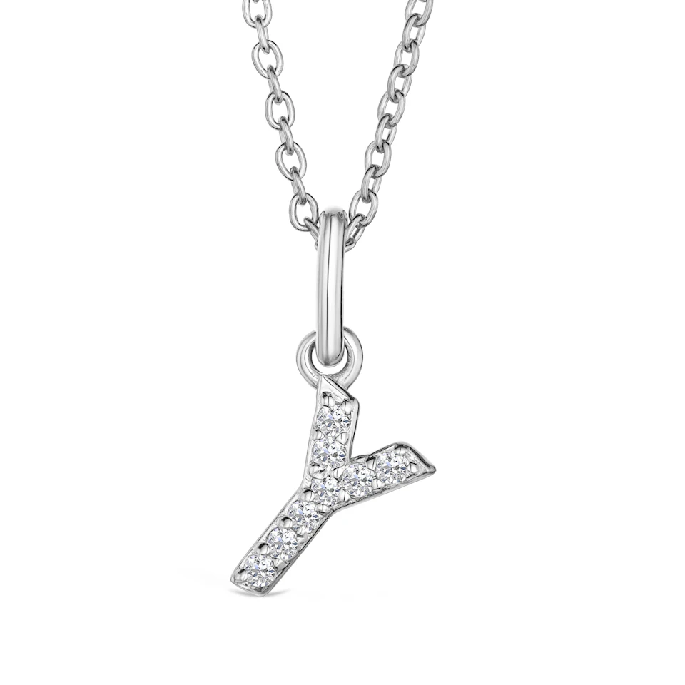 Love Letter Initial Y Lab Diamond Necklace set in 925 Sterling Silver