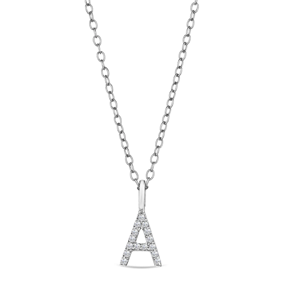 Love Letter Initial A Lab Diamond Necklace set in 9K White Gold