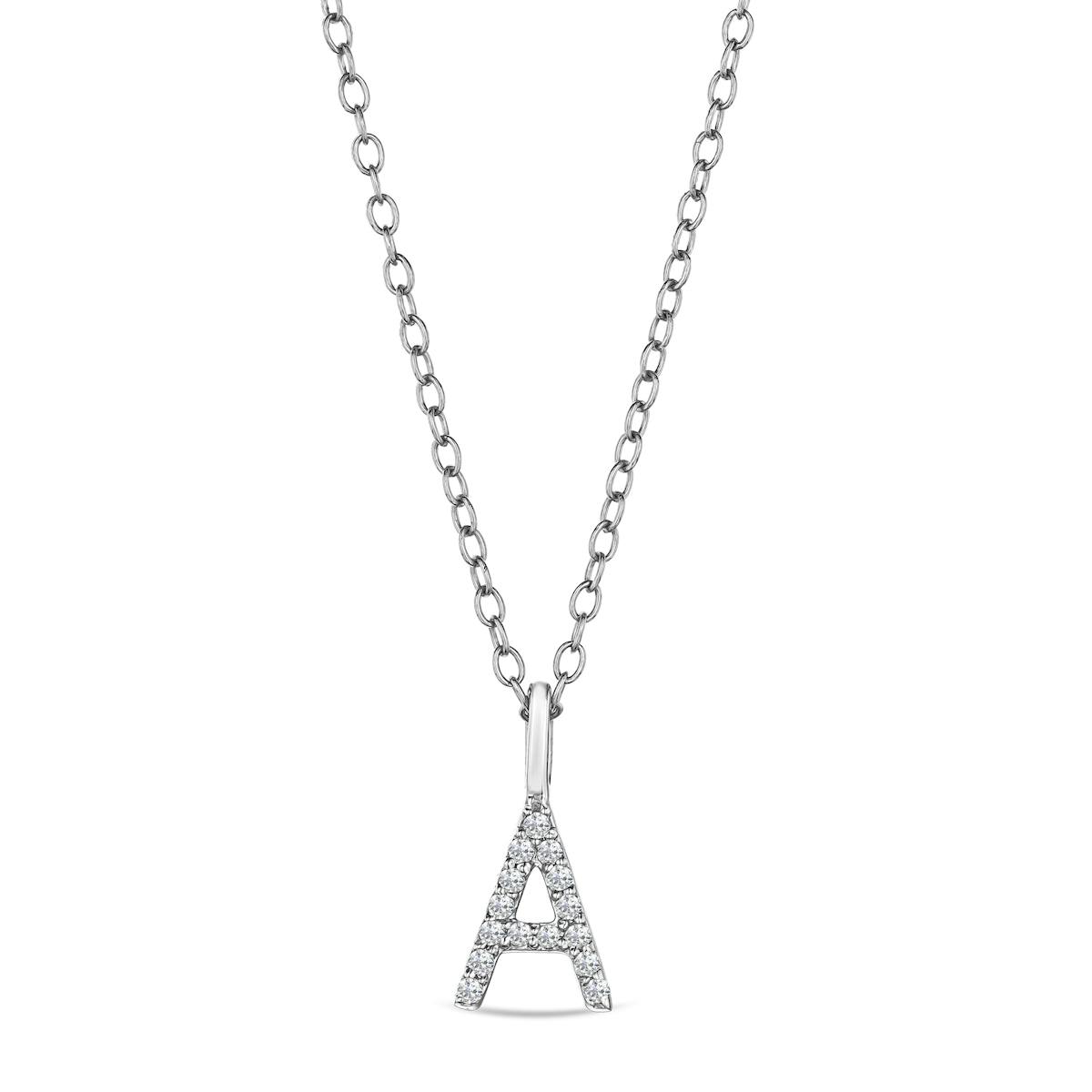 Love Letter Initial A Lab Diamond Necklace set in 9K White Gold