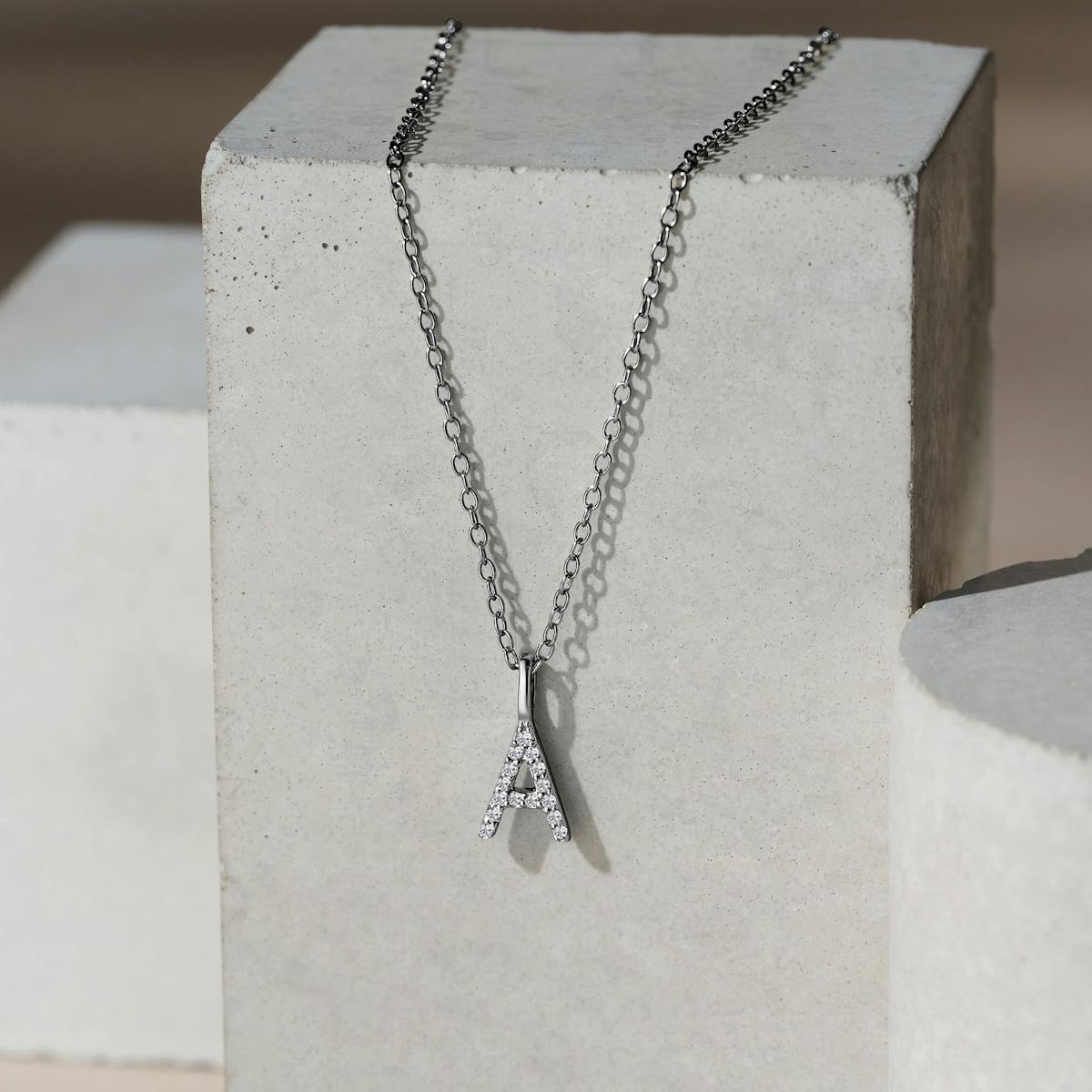 Love Letter Initial A Lab Diamond Necklace set in 9K White Gold