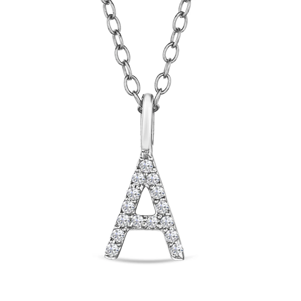 Love Letter Initial A Lab Diamond Necklace set in 9K White Gold
