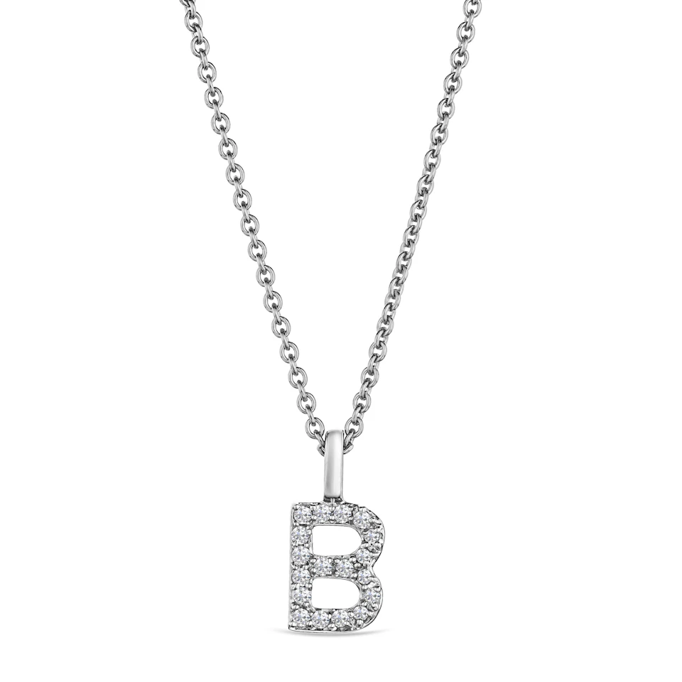 Love Letter Initial B Lab Diamond Necklace set in 9K White Gold