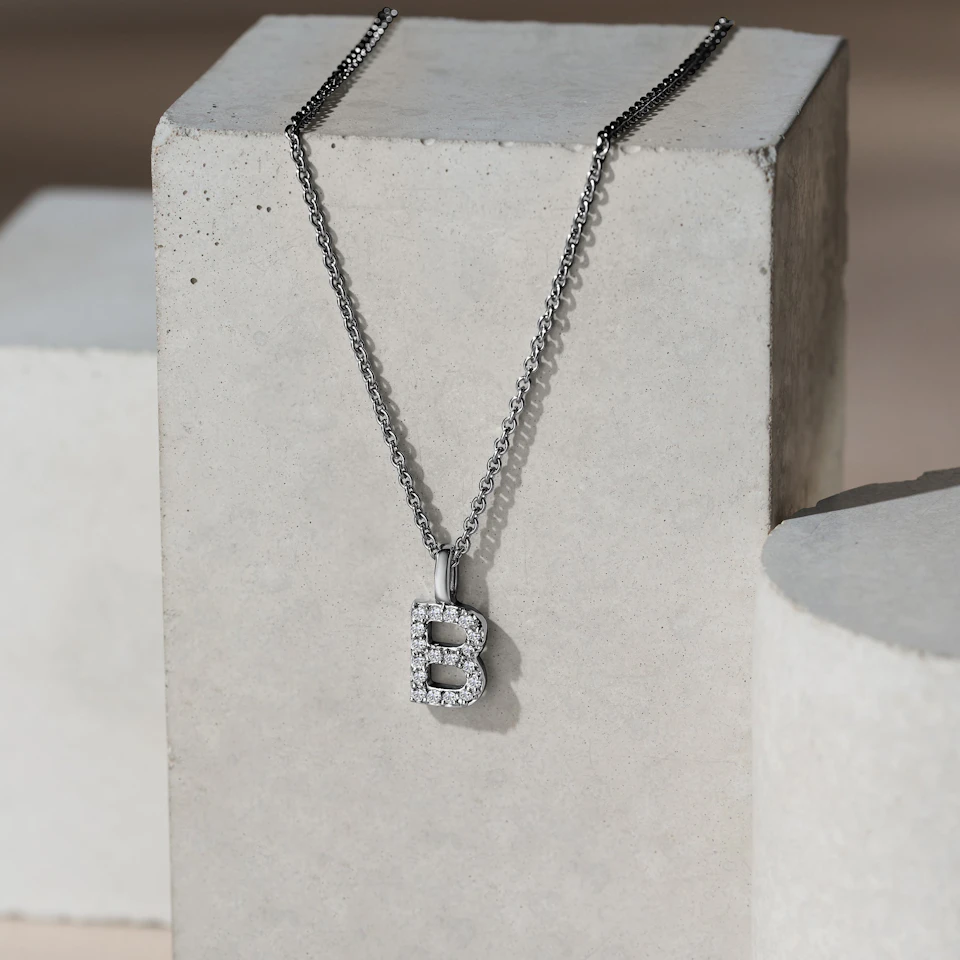 Love Letter Initial B Lab Diamond Necklace set in 9K White Gold