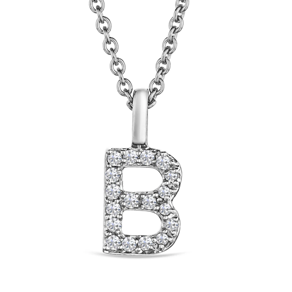 Love Letter Initial B Lab Diamond Necklace set in 9K White Gold