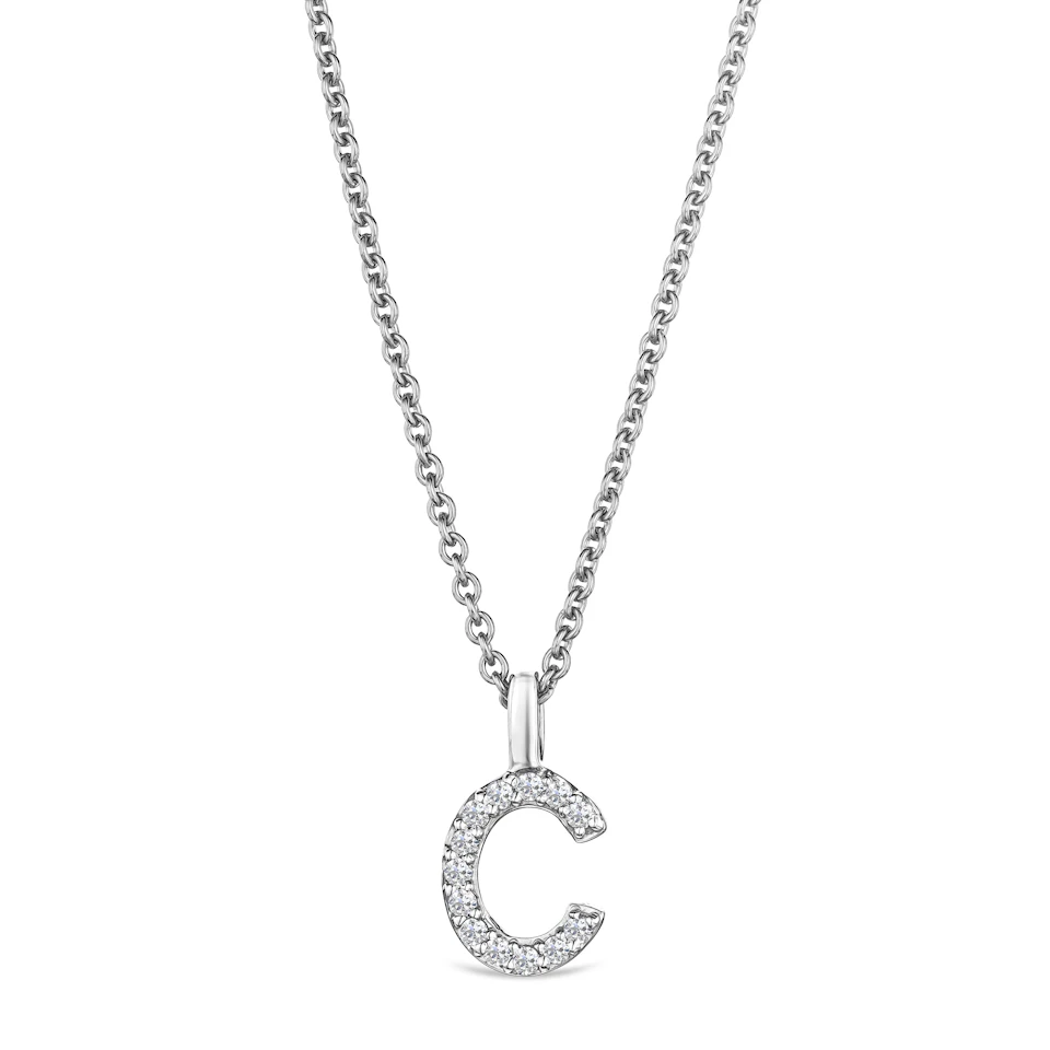 Love Letter Initial C Lab Diamond Necklace set in 9K White Gold
