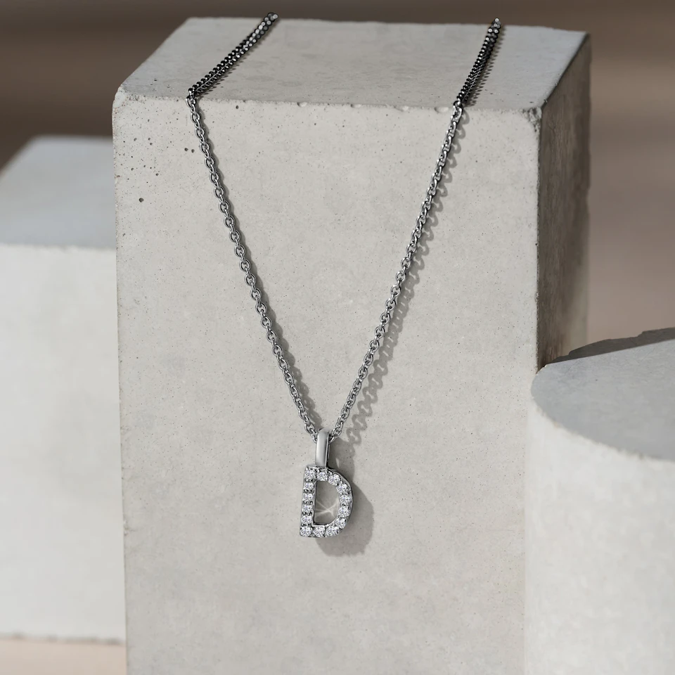 Love Letter Initial D Lab Diamond Necklace set in 9K White Gold