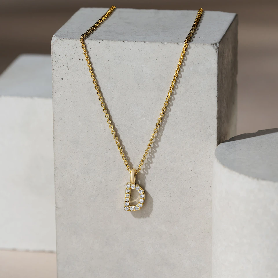 Love Letter Initial D Lab Diamond Necklace set in 9K Yellow Gold