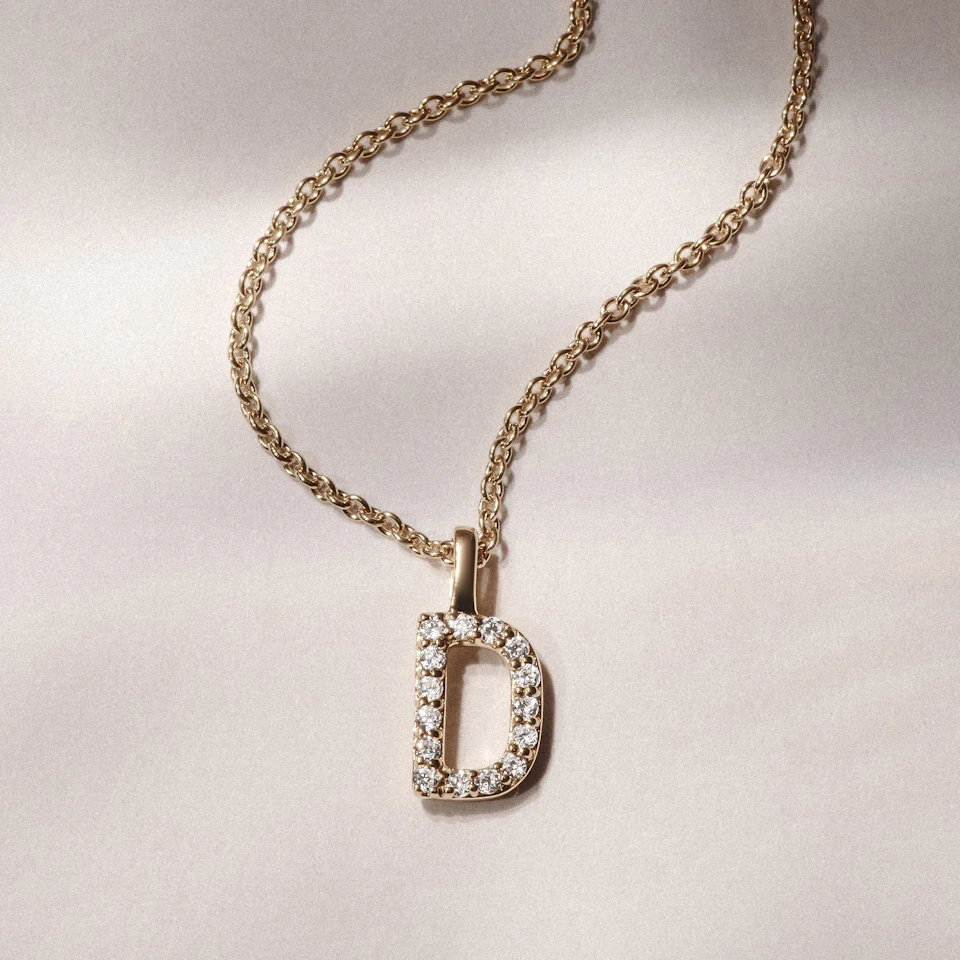 Love Letter Initial D Lab Diamond Necklace set in 9K Yellow Gold