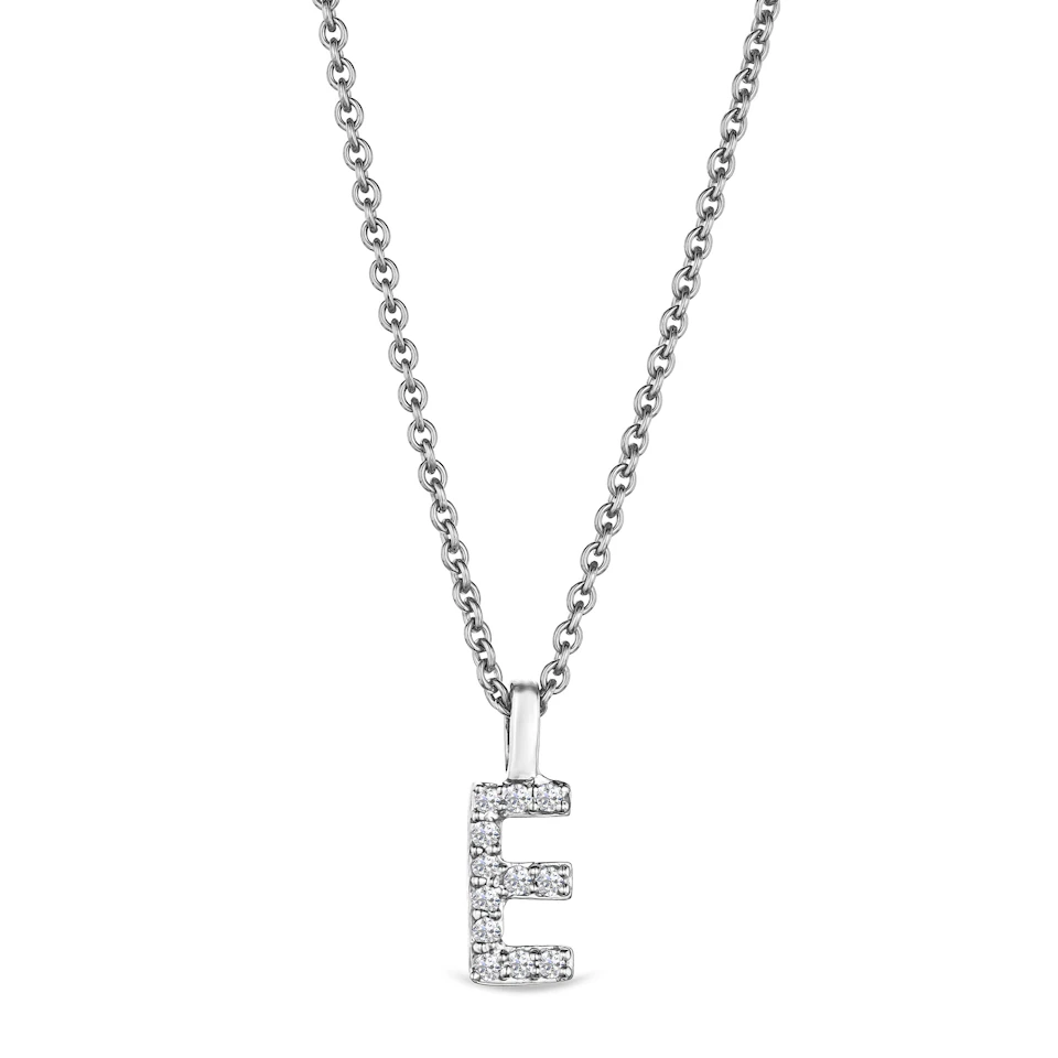 Love Letter Initial E Lab Diamond Necklace set in 9K White Gold