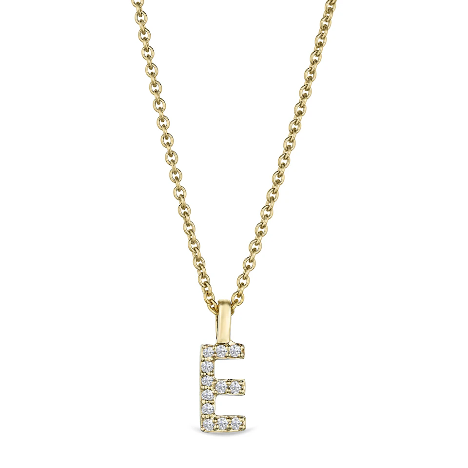 Love Letter Initial E Lab Diamond Necklace set in 9K Yellow Gold