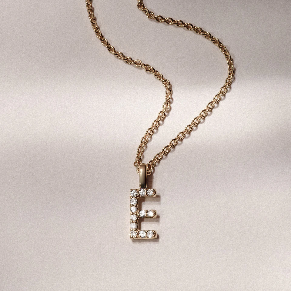 Love Letter Initial E Lab Diamond Necklace set in 9K Yellow Gold